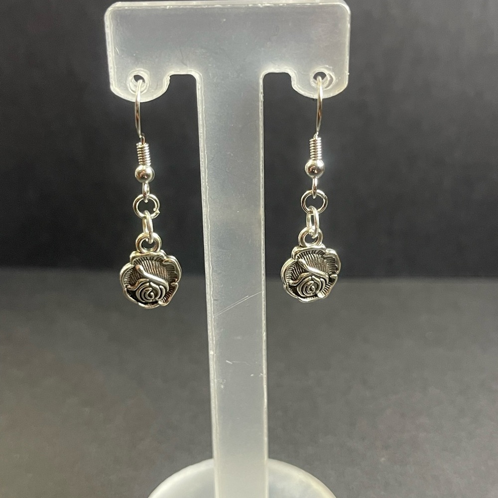 Chic Silver Rose Drop Earrings